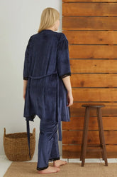 Πιτζάμα Plus Size με Ρόμπα DARK BLUE Siyah Inci